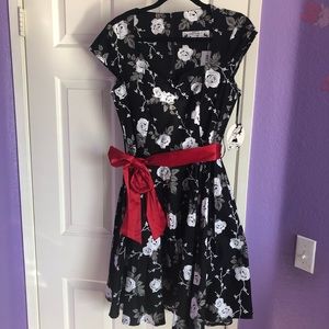 Floral Black and Red Dress